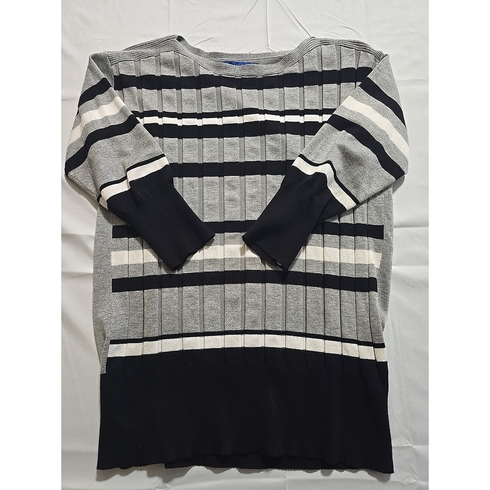 Apt 9 Women's Small Black Grey Stripe Ribbed 3/4 Sleeve Sweater